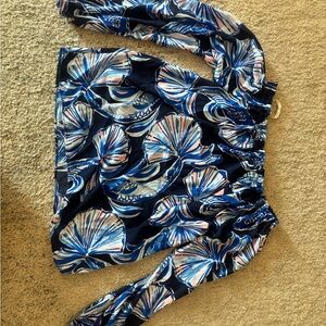 Lilly Pulitzer Blue and White Off the Shoulder shirt